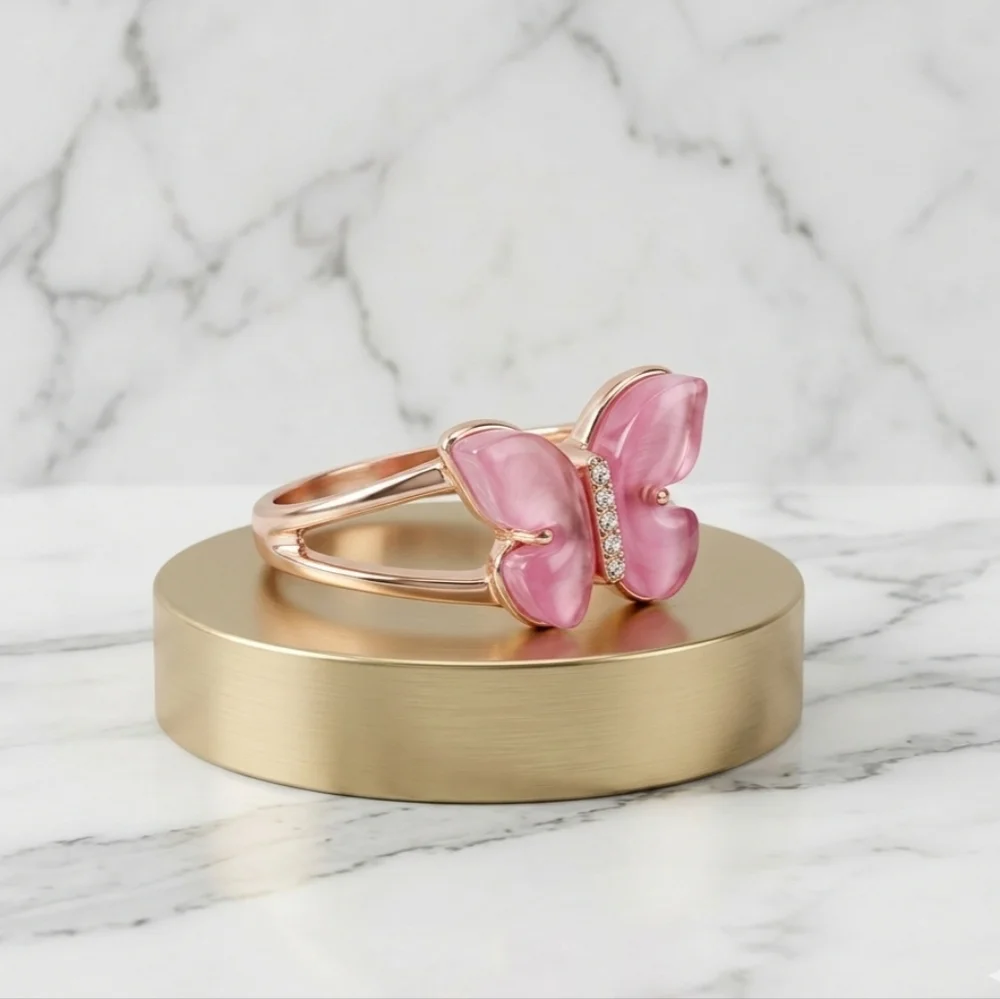 Pink Butterfly & Rhinestone Ring NWOT